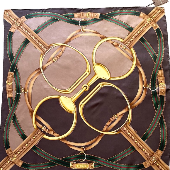 Display #1 New Gucci Scarf Iconic Horsebit Logo Print Silk Wrap - Picture 8 of 14